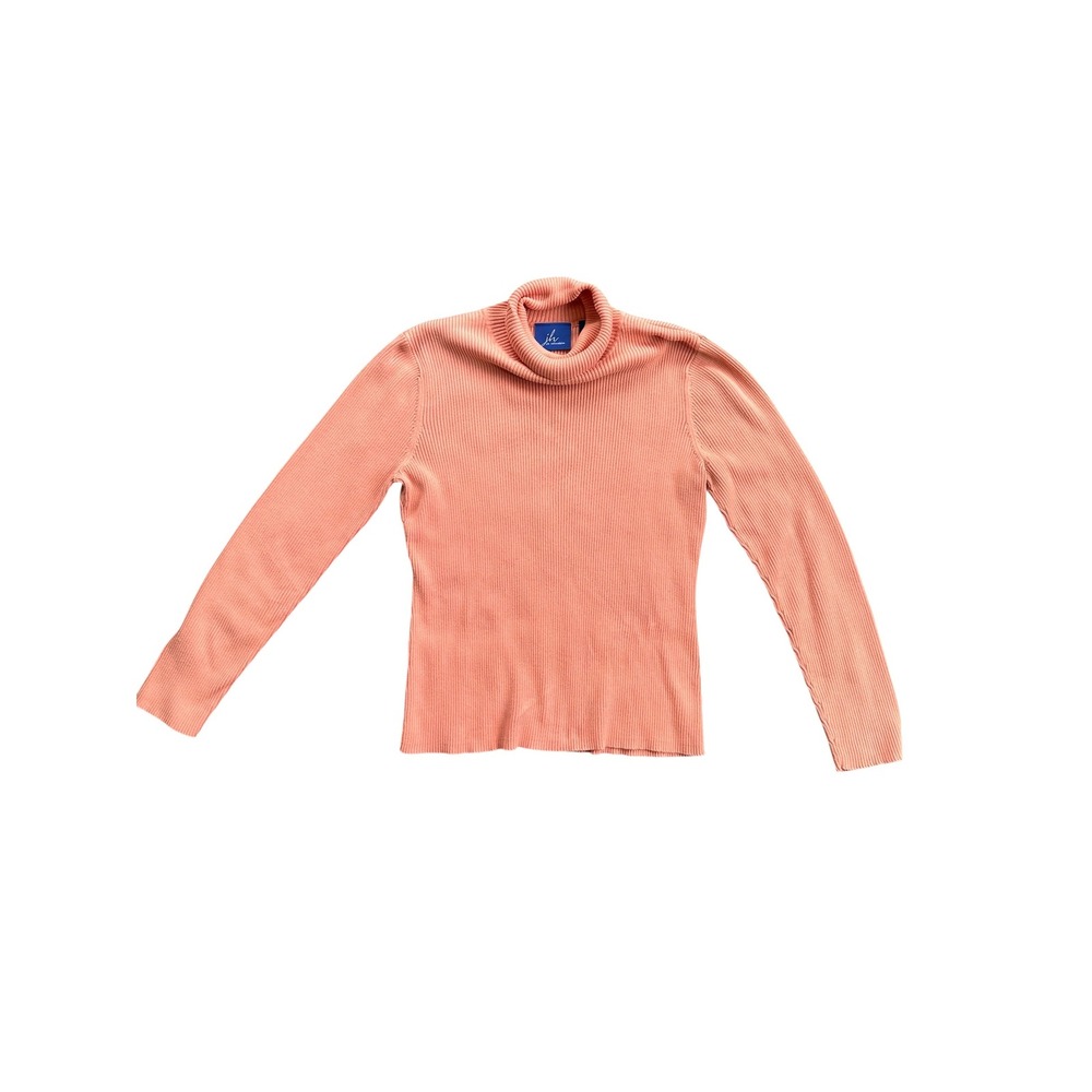 J.H. Collectibles Turtleneck Sweater Women Large Salmon Pink Ribbed Cotton Top